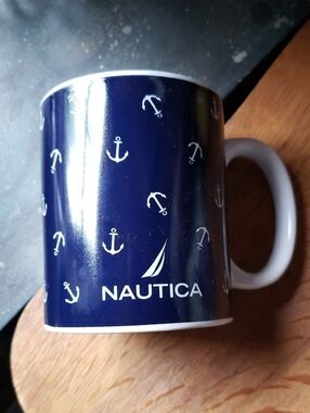 Nautica Navy Blue Anchor Pattern Ceramic Mug